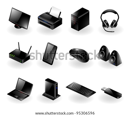 Vector set of various modern computer hardware icons