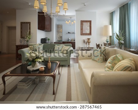 Living Room Neoclassical Style Warm Colors Stock Illustration ... Living Room Neoclassical Style Warm Colors Stock Illustration ...