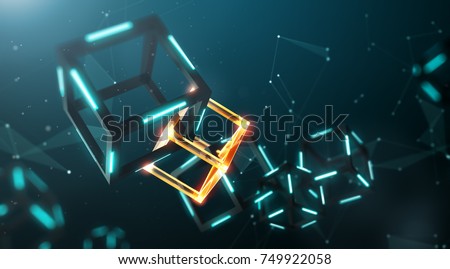 Blockchain technology with abstract background - 3D Rendering
