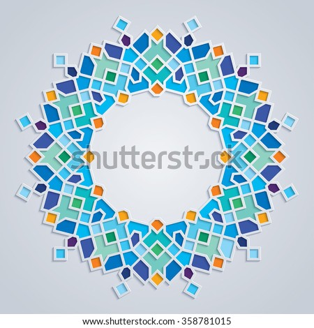 vector arabesque circle Islamic Stock Colorful Pattern Mosaic Round Geometric