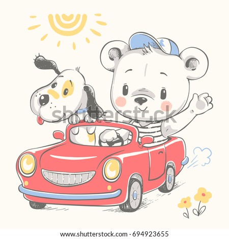 Download Cute Bear Dog Driving Car Cartoon Stock Vector 694923655 ...