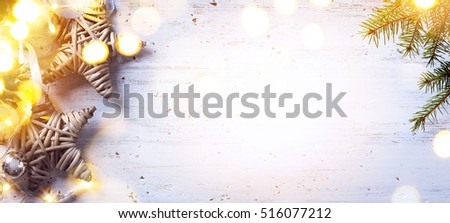 Christmas decoration background; Christmas tree and holidays ornament