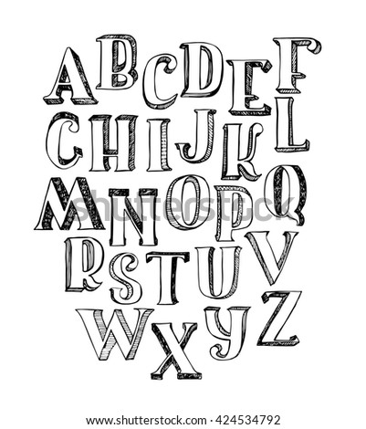 Hand Drawn 3d Font Vector Alphabet Stock Vector 111385109 - Shutterstock