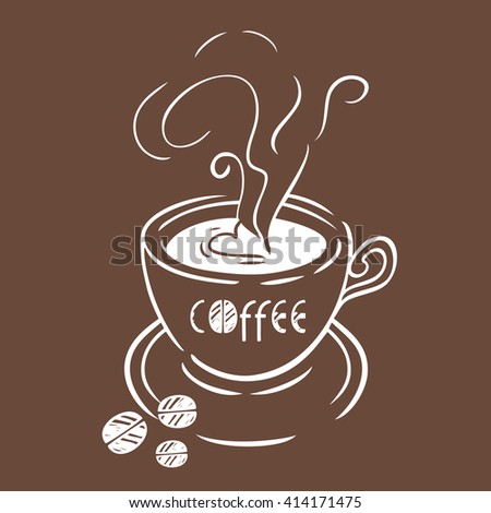 Color Illustration Of A Cup Coffee And Hand Drawn Lettering Vector Linear In Color Illustration Of A Cup Coffee And Hand Drawn Lettering Vector Linear In