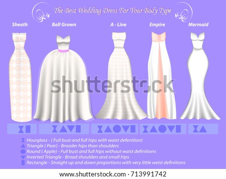  Wedding  Dress  Styles  Different Body  Type  Stock Vector 