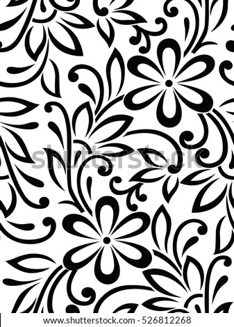 Seamless Textile Black And White Floral Pattern