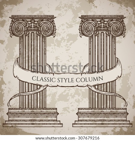 antique and baroque classic style column and ribbon banner vector set vintage architectural details design - Roman Design Architecture antique and baroque classic style column and ribbon banner vector set vintage architectural details design - Roman Design Architecture