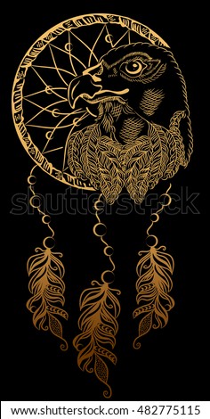 Download Golden Eagle On Dreamcatcher Feathers Boho Stock Vector ...