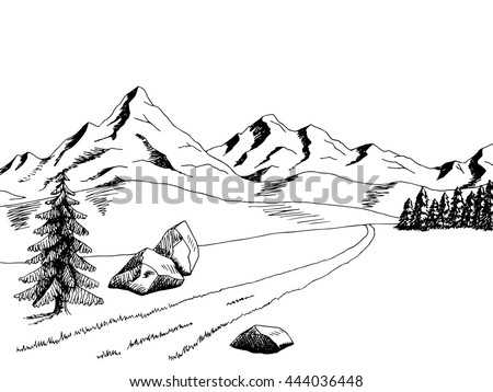 Mountain Road Graphic Art Black White Stock Vector 444036448 - Shutterstock