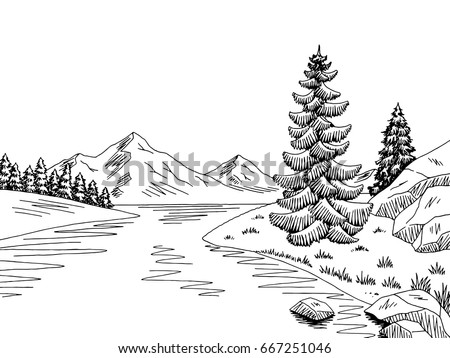 Mountain Lake Forest Pine Trees Rock Stock Vector 252214261 - Shutterstock