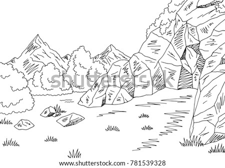 Cave Graphic Black White Mountain Landscape Stock Vector 781539328 ...