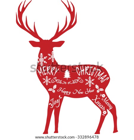 stock vector merry christmas reindeer reindeer silhouette red reindeer isolated 332896478