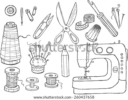 Download Set Sewing Tools Stock Vector 260437658 - Shutterstock