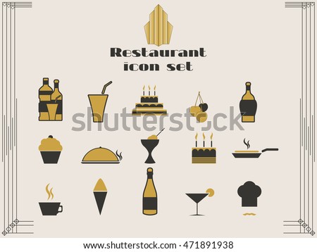 Restaurant Kitchen Illustration restaurant icons art deco style cooking stock vector 471891938 Restaurant Kitchen Illustration restaurant icons art deco style cooking stock vector 471891938