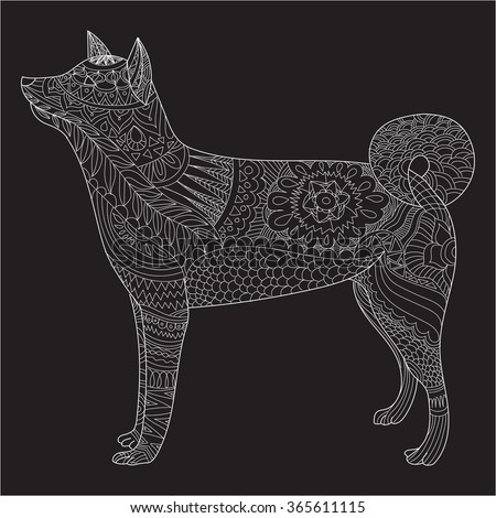 hokkaido ainu dog coloring antistress adults stock vector hokkaido ainu dog coloring antistress adults stock vector