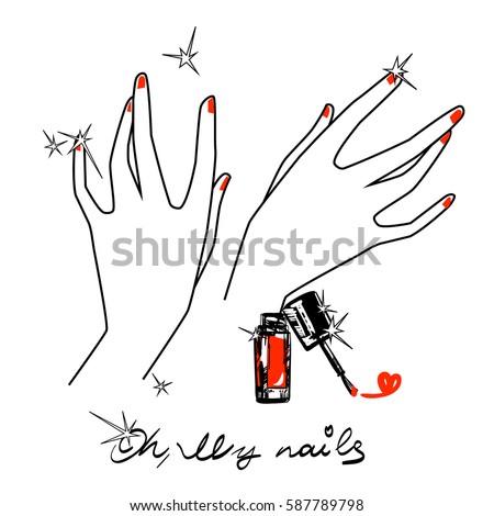 Hands Red Nails Nail Polish Vector 스톡 벡터(사용료 없음) 587789798 - Shutterstock