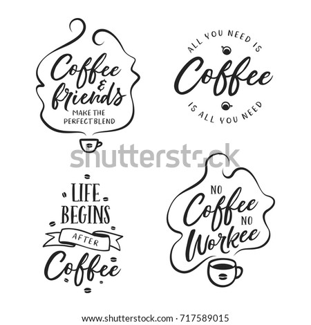 Hand Drawn Coffee Related Popular Quotes Stock Vector 