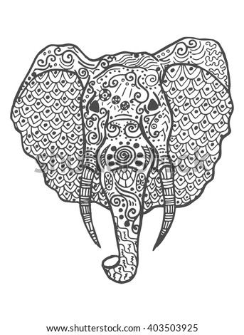 Download Drawing Unique Ethnic Elephant Head Print Stock Vector ...