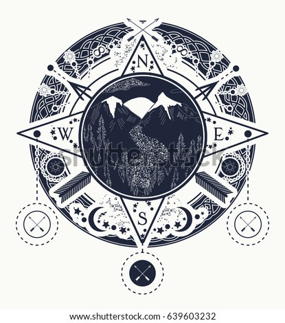 mountain wind rose compass tattoo art stock vector mountain wind rose compass tattoo art stock vector