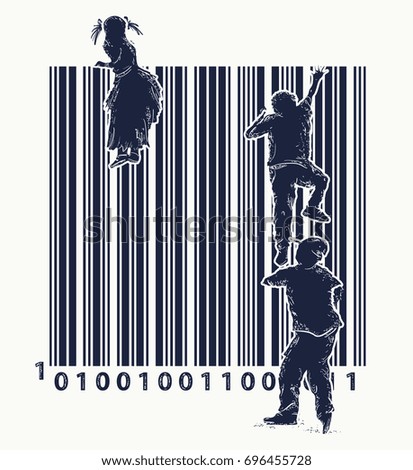 bar code tattoo children climb over stock vector 696455728 bar code tattoo children climb over stock vector 696455728