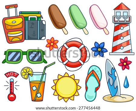 Summer Illustrations Set Objects Food Other Stock Vector ...