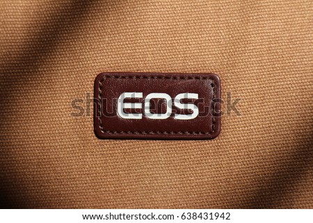 Taoyuan, Taiwan - June 18, 2016 : Canon's camera bag EOS logo in Longtan.