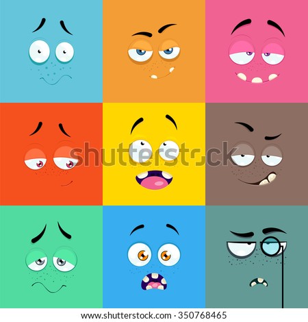 Set Cartoon Faces Expression Emotions Set Stock Vector 350768465 ...