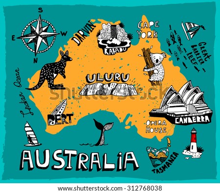 Illustrated Map Australia Stock Vector 312768038 - Shutterstock