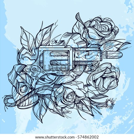 gun roses tattoo hand drawing style stock vector 464034305 gun roses tattoo hand drawing style stock vector 464034305