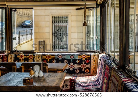 baku azerbaijan july 9 2016 cafe interior tandir baku beautiful carpet