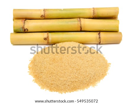 Sugarcane with sugar isolated on white background