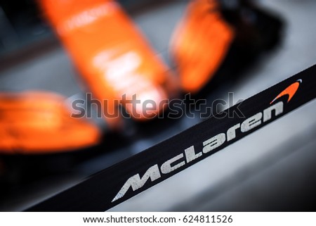 Shanghai, China - April 6-9, 2017: McLaren Honda Logo at Formula One Chinese Grand Prix at Shanghai Circuit.