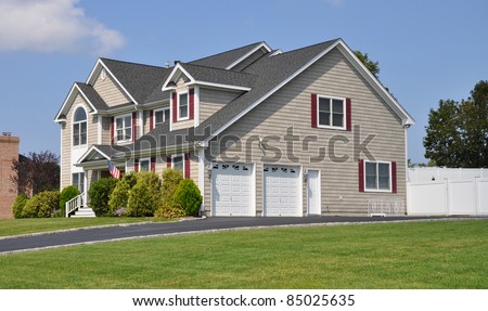 White Suburban Home Blue Shutters Wraparound Stock Photo 37067740 ...