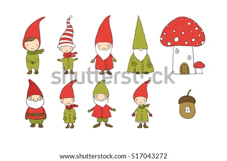 Gnomes Funny Thoughtful Angry Dwarf Fairy Stock Vector 561241930 ...