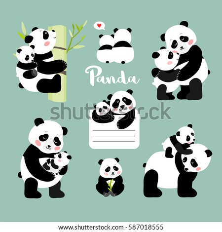 Download Set Panda Mother Baby Positions Isolated Stock Vector ...