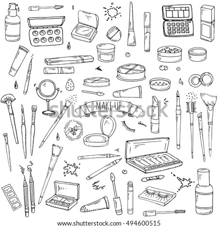 Hand Drawn Cosmetic Tools Cosmetology Background Stock Vector 494600515 ...