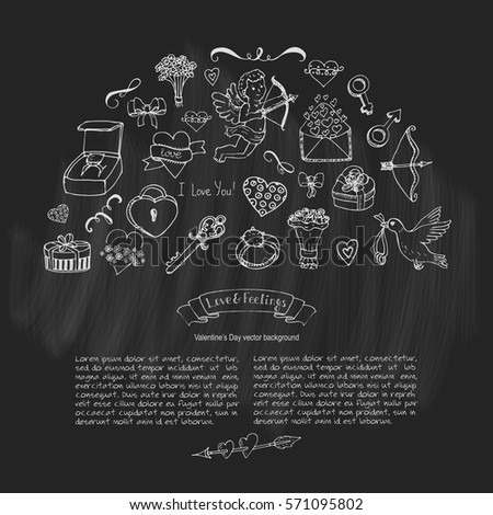 Hand drawn doodle Love and Feelings collection Vector illustration Sketchy icons Big set of icons for Valentine's day, Mothers day, wedding, love and romantic events Hearts hands Cupid Love arrow