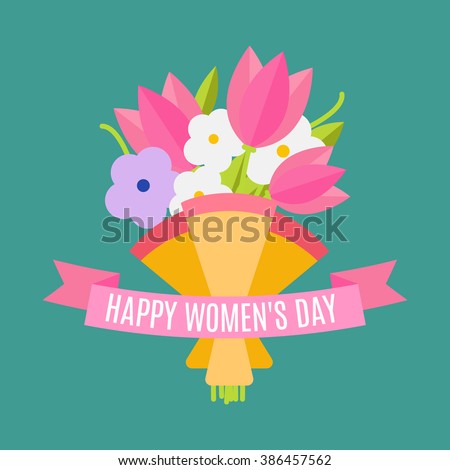 Happy women's day. Beautiful wedding bouquet isolated on background in a flat style. Wedding flat flowers congratulation card isolated. Vector illustration. EPS 10