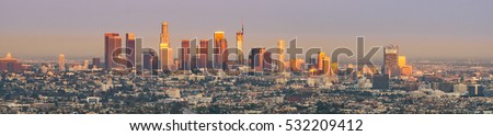 last rays of sun hitting downtown Los Angeles on the first day of summer