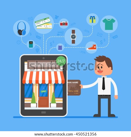 Delivery service concept trendy flat design stock vector for Compra online mobili