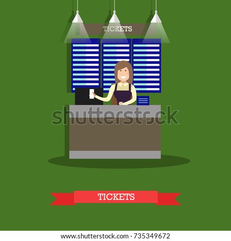 Airport ticket counter concept vector illustration in flat style. Ticket agent flat style design element.