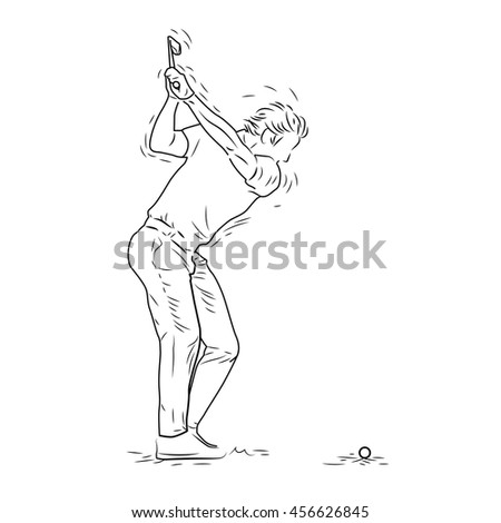 Golf Player Swing Action Hand Drawn Stock Vector 456626845 - Shutterstock