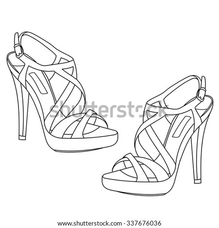 Vector Blackwhite Lineart Illustration Pair Shoesboots Stock Vector ...