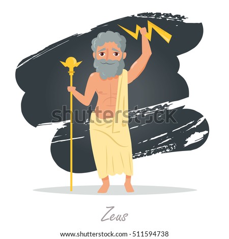  Zeus. Greek gods. Vector illustration. Cartoon character. Isolated. Flat. Mythology.