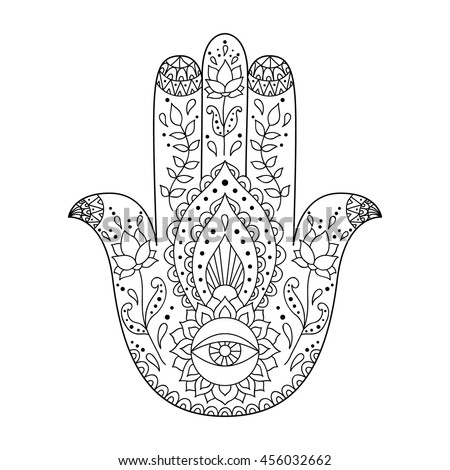 Elephant Hamsa Tattoo Design Sketch Coloring Page