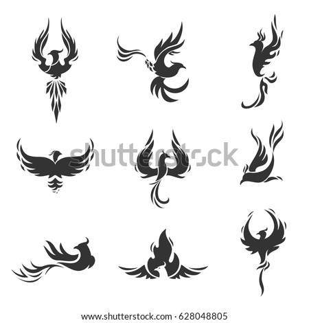 phoenix bird stylized silhouettes icons on stock vector phoenix bird stylized silhouettes icons on stock vector
