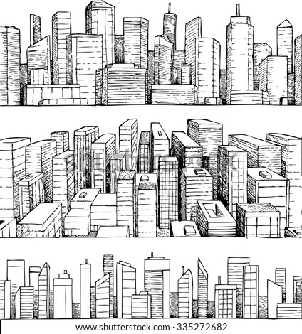 Pencil Drawing Big Modern City Skyscrapers Stock Illustration 98511128 ...