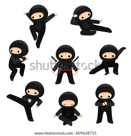 Download Set Cute Ninjas Various Poses Isolated Stock Illustration 609628715 - Shutterstock