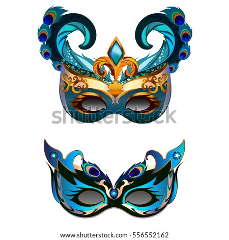 carnival masks set feather isolated on stock vector royalty free