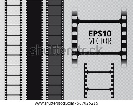 Set of vector film strip isolated on transparent background.